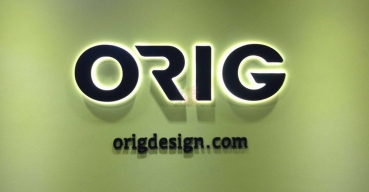 ORIG前台背景logo墙不锈钢烤漆背发光字制作案例